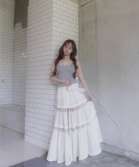 ［Milk］フロントオープンレースティアードスカート / Front Open Lace Tiered Skirt
