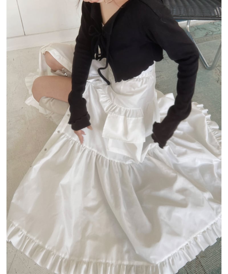 フリルヘムクロップドリボンニットカーディガン / Frill Hem Cropped