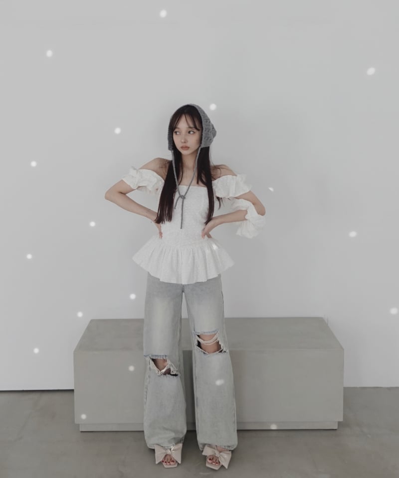 fiction tokyo コットンレーストップ+ビッグシュシュ Black】コットンレーストップ(+ビッグシュシュ）/ CottonLace Top(+Bi