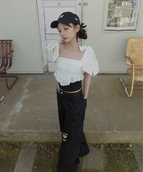 コットンレースリボントップ /　Cotton Race Ribbon Top