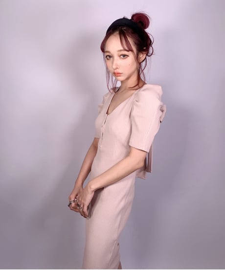Back Ribbon Rib One-Piece バックリボンリブワンピース