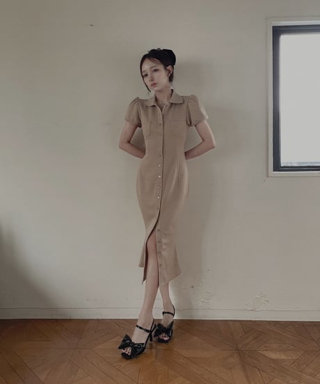 バックリボンポロフレアワンピース /Back Ribbon Polo Flare One-Piece