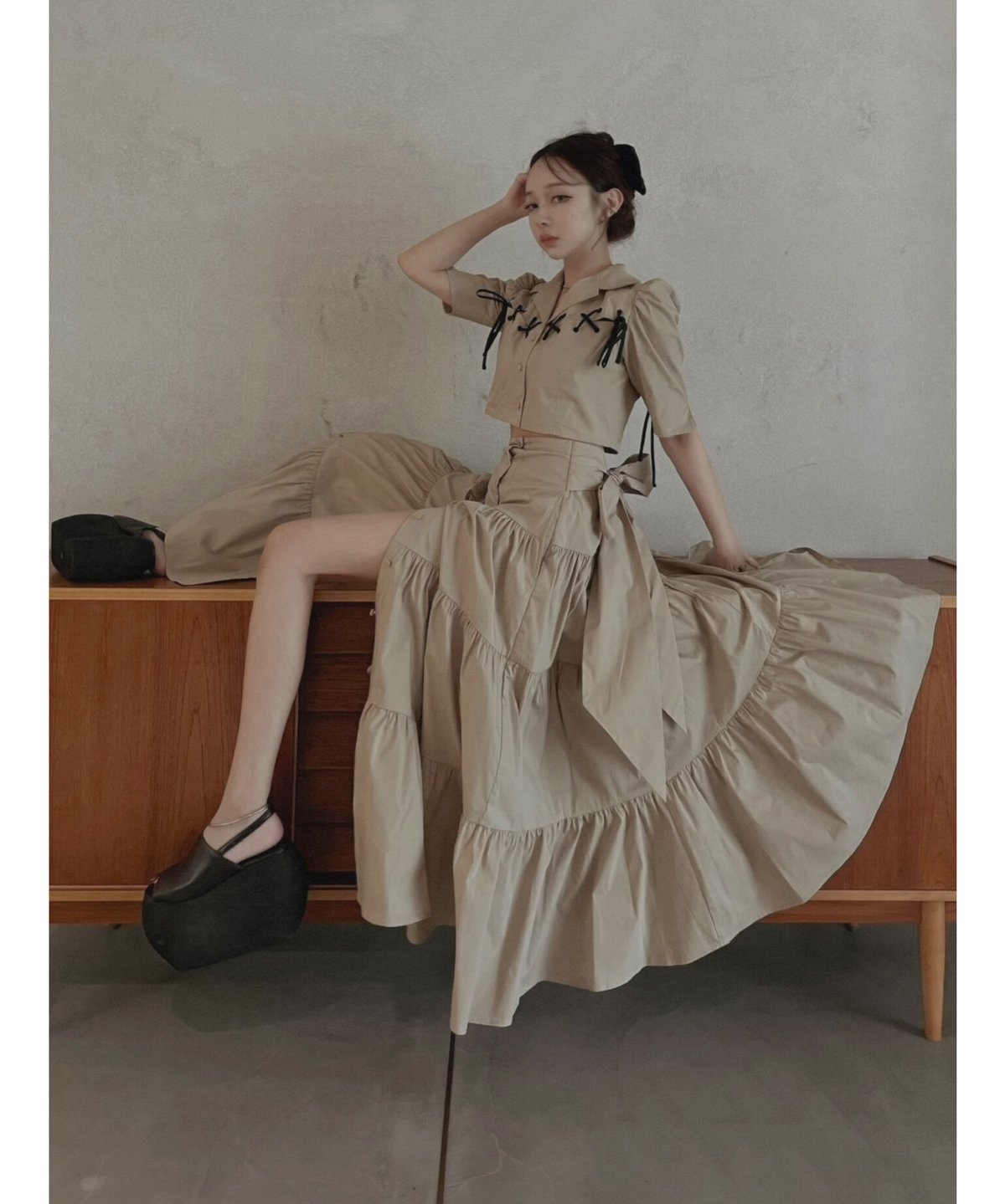 バックリボンティアードスカート /Back Ribbo Tiered Skirt | FICT 