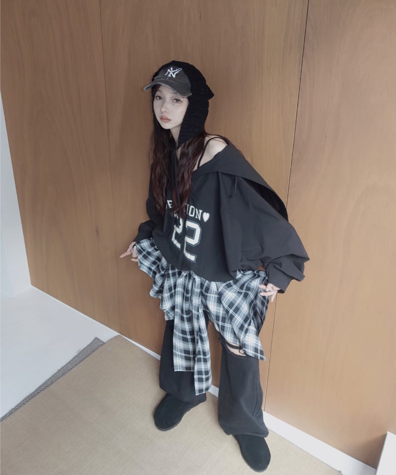 Black】♡22♡2Wayカラートップ / ♡22♡2Way Collar Top | F