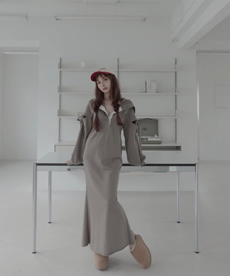 ラガースウェットフードワンピース/Rugger Collar Sweat Hoodie Dress
