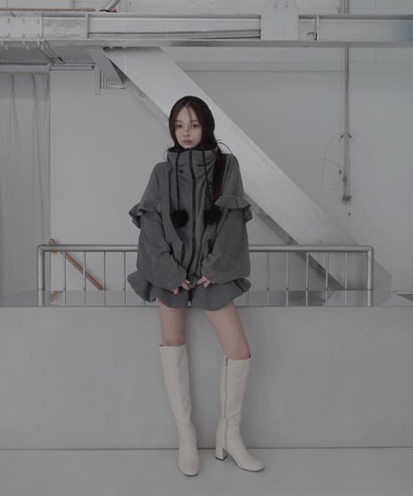 【Gray】ダブルジップフリルフリース /Double Zip Frill Fleece