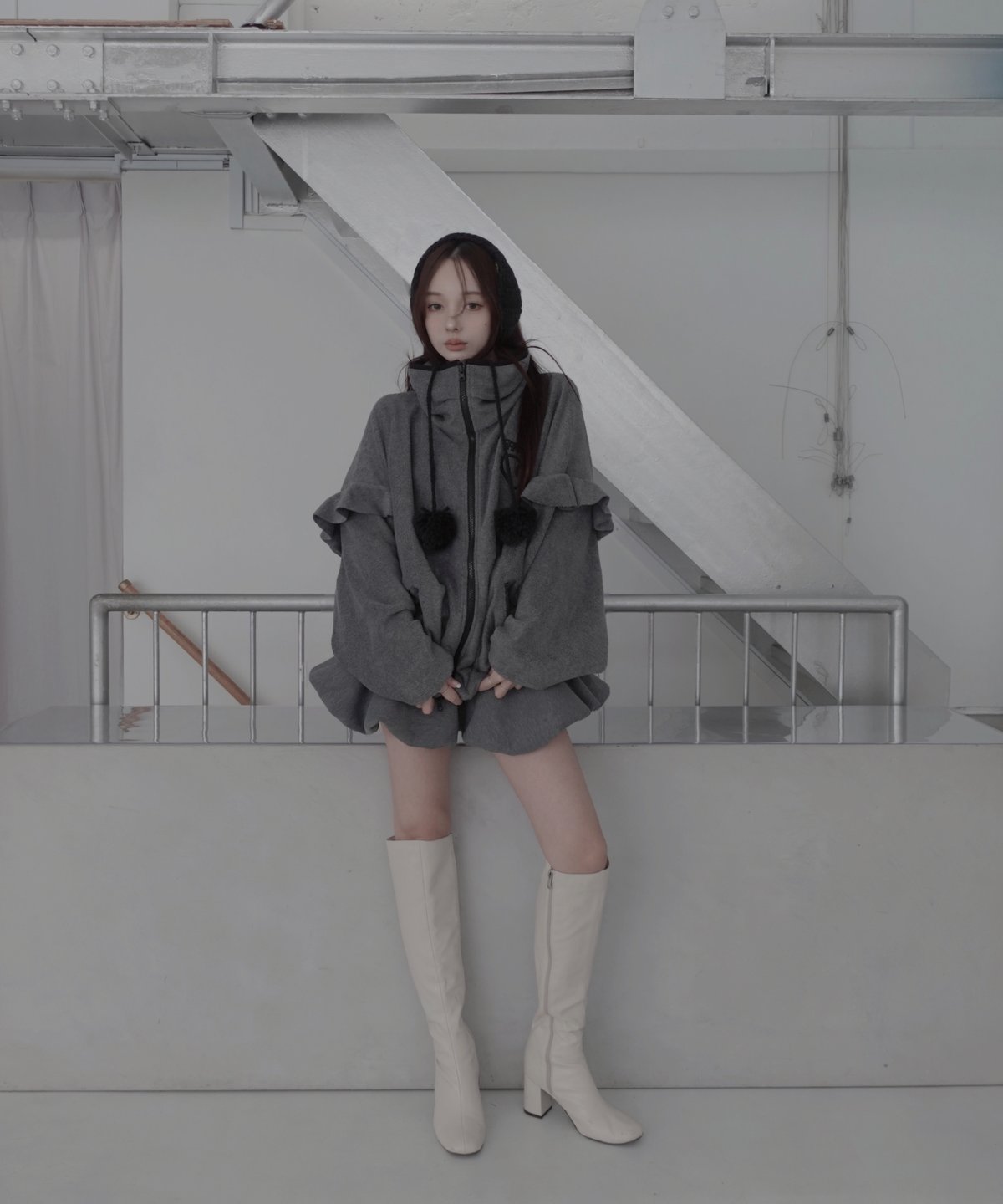 値*可様 fiction tokyoダブルジップフリルフリース Gray】ダブルジップフリルフリース /Double Zip Frill Fleece |