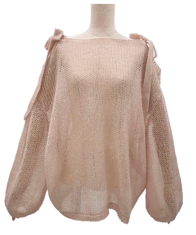 BabyPink】ショルダーリボンモヘアニット/Shoulder Ribbon Mohair