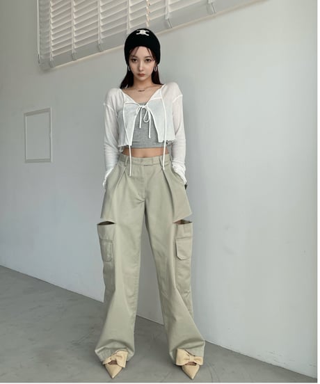 フリルヘムクロップドシアーカーディガン (ベアトップセット)/Frill Hem Cropped Sheer Cardigan(+Bare Top))