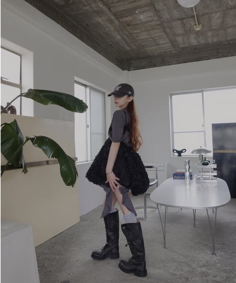 【Black】ブルームペタルチュニックドレス/Bloom Petal Tunic Dress
