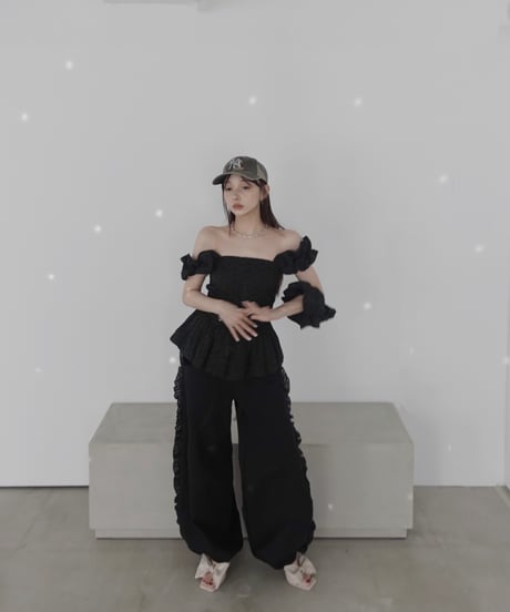 【Black】コットンレーストップ(+ビッグシュシュ）/ CottonLace Top(+BigSHUSHU)