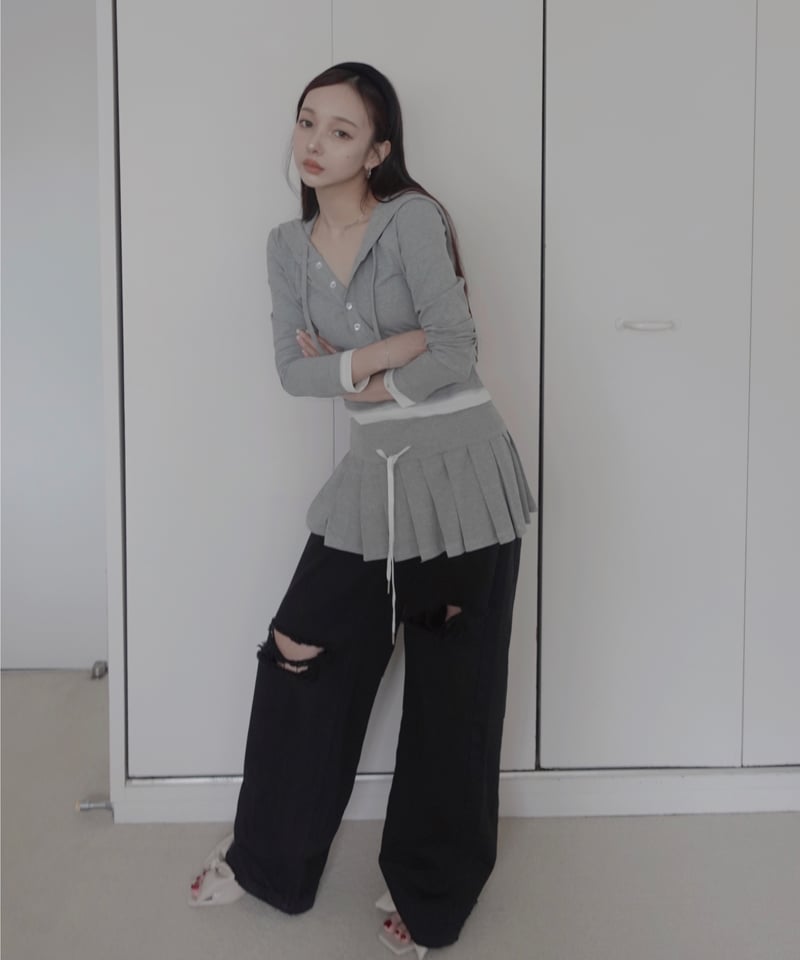 【新品】fictiontokyo レイヤードフードトップス LightGray】レイヤードフードトップス / Layered Hood Top | FI