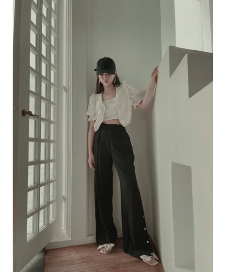 バックリボンサイドスリットパンツ　Back Ribbon Side Slit Pants