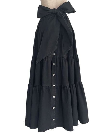 バックリボンデニムティアードスカート / Back Ribbon Denim Tiered Skirt