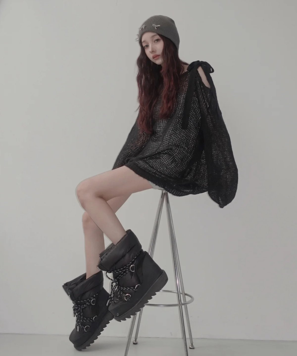 Black】ショルダーリボンモヘアニット/Shoulder Ribbon Mohair Kn