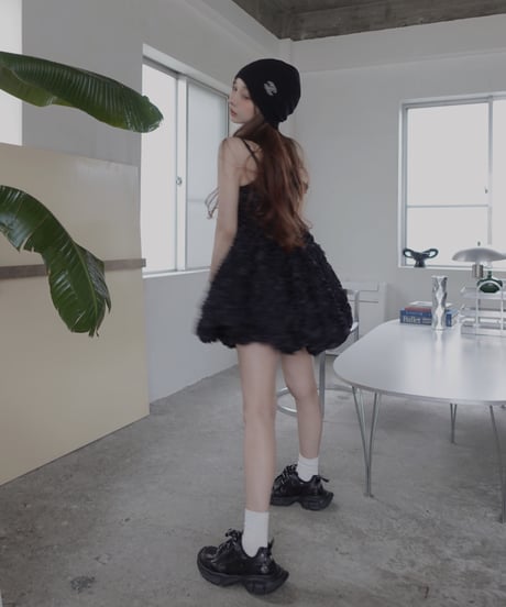 【Black】ブルームペタルチュニックドレス/Bloom Petal Tunic Dress