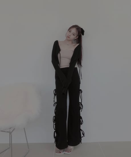 サイドリボンリブフレアパンツ /Side Ribbon Rib Flare Pants