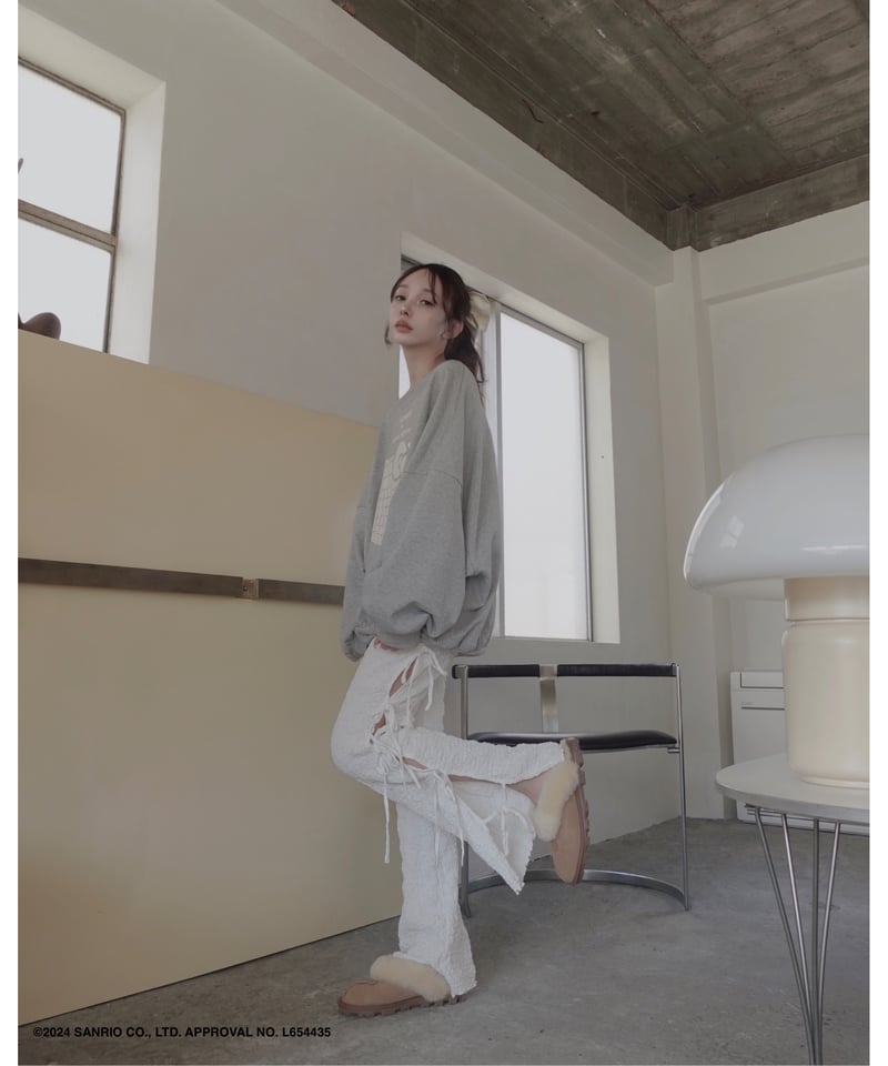 Gray】♡ Croco Kitty ♡ ボリュームスリーブスウェットトップ
