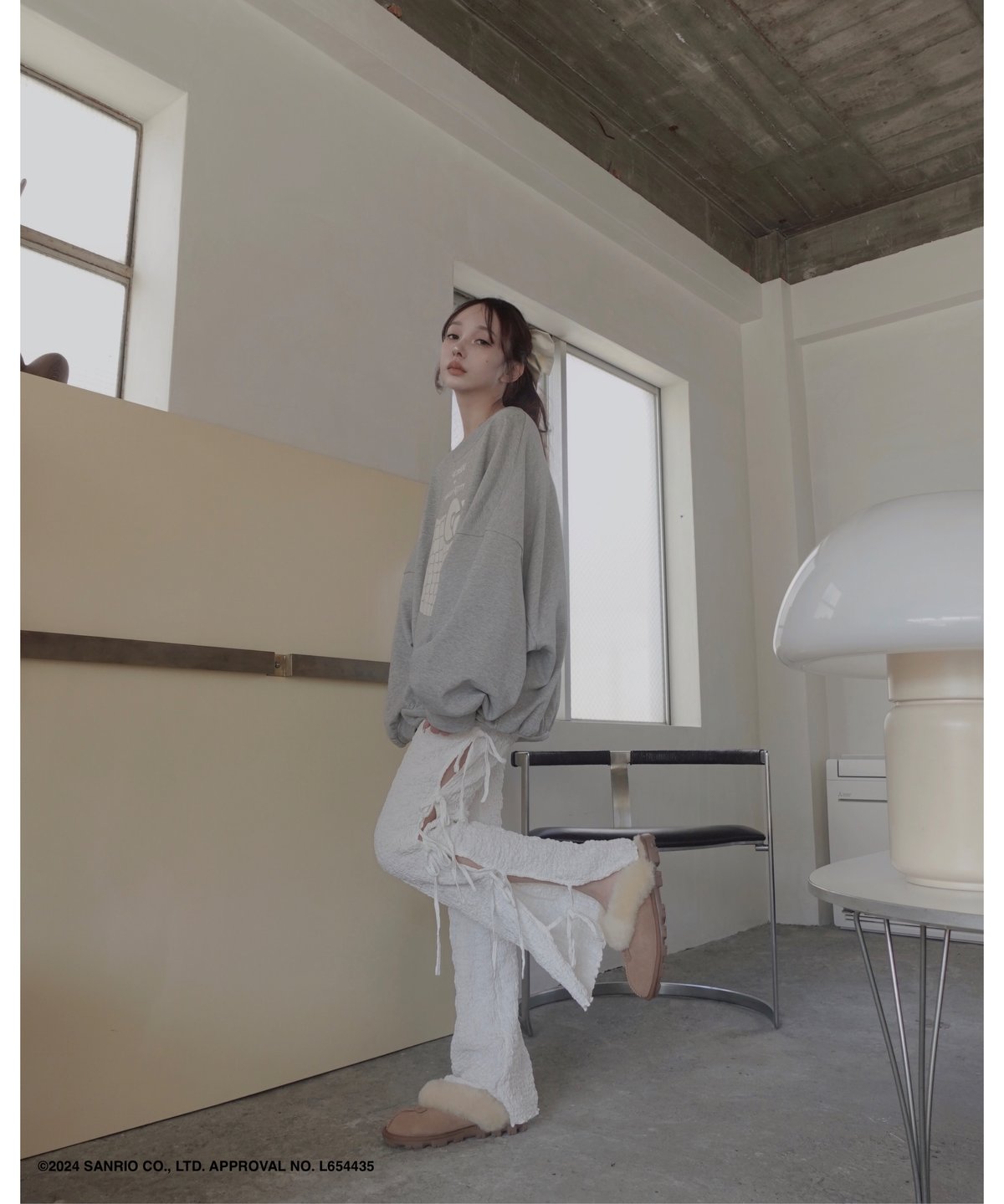 Gray】♡ Croco Kitty ♡ ボリュームスリーブスウェットトップ / ♡Croc