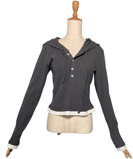 【DarkGray】レイヤードフードトップス /Layered Hood Top