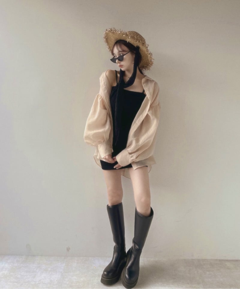 fiction バックオープンシアーシャツ + ミニリブワンピ バックオープンシアーシャツ + ミニリブワンピ/Back Open Sheer Shirts