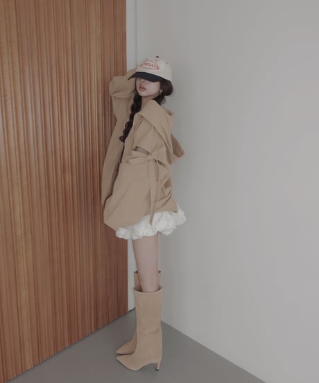 【Latte】サイドカットフードシャツ/Side Cutting Hooded Shirts