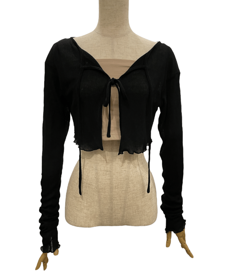 フリルヘムクロップドシアーカーディガン (ベアトップセット)/Frill  