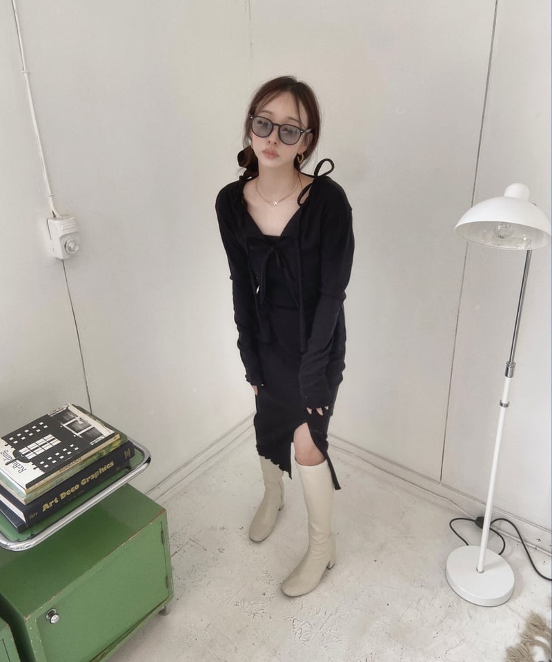 fiction tokyo フリルヘムクロップドリボンカーディガン　レモン フリルヘムクロップドリボンカーディガン /Frill Hem Cropped