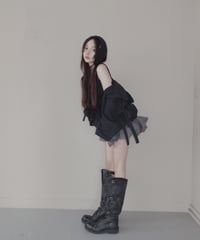 【Black】サイドカットフードシャツ/Side Cutting Hooded Shirts