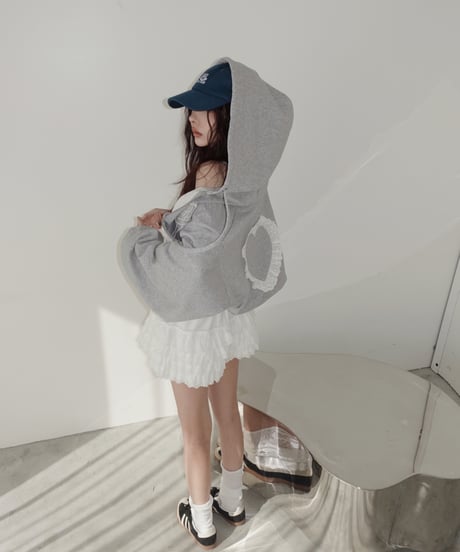 【Gray】ハートジップアップフーディー /Heart Zip-up Hoodie