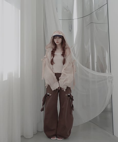 【Sheer Peach】サイドカットフードシャツ/Side Cutting Hooded Shirts