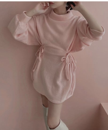 ウェストリボンニットチュニックワンピース /Waist Ribbon Knit Tunic One-piece