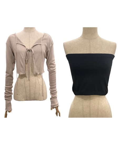 フリルヘムクロップドシアーカーディガン (ベアトップセット)/Frill Hem Cropped Sheer Cardigan(+Bare Top))
