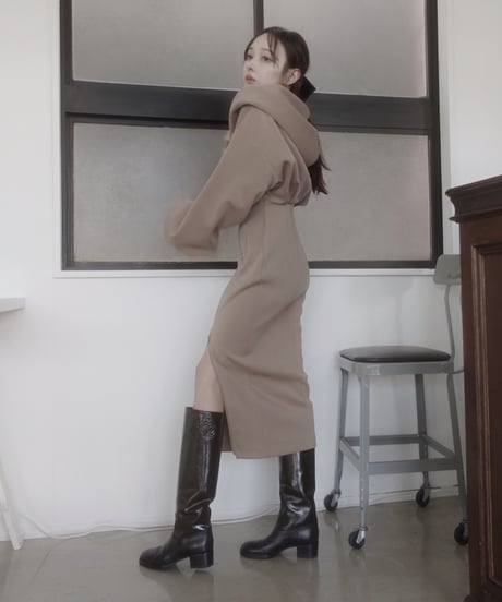 ボンディングジップスリットフードワンピース / Bonding Zip-Slit Hood One-Piece
