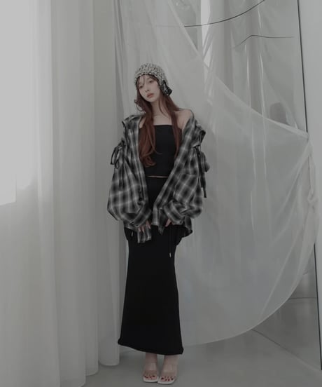 【Check】サイドカットフードシャツ/Side Cutting Hooded Shirts