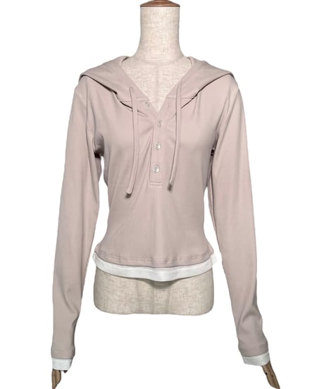 【Pink】レイヤードフードトップス /Layered Hood Top