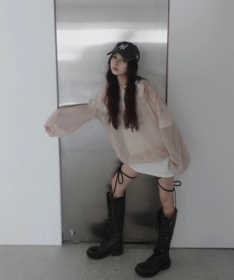 【BabyPink】ショルダーリボンモヘアニット/Shoulder Ribbon Mohair Knit