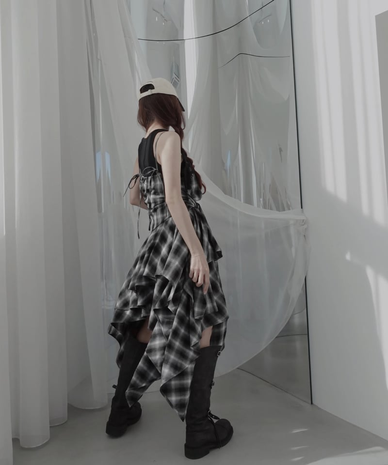 Black】レイヤードチェックワンピース / Layered Check Dress | F