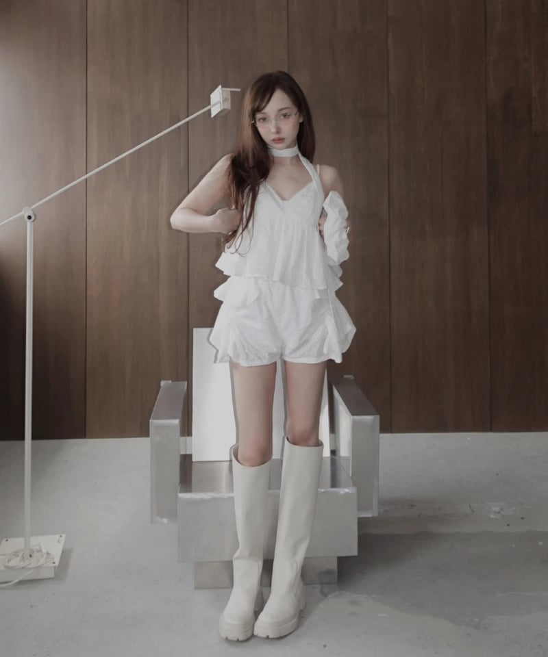 Kanako Tamura リボン付きホワイトタンクトップ セット割引］キャミソールトップ＋ギャザーパンツ | FICTION TOKYO