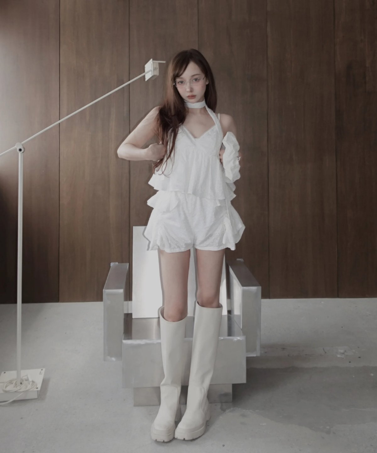 Kanako Tamura リボン付きホワイトタンクトップ セット割引］キャミソールトップ＋ギャザーパンツ | FICTION TOKYO