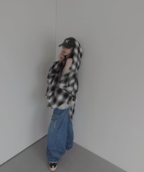 【Check】サイドカットフードシャツ/Side Cutting Hooded Shirts