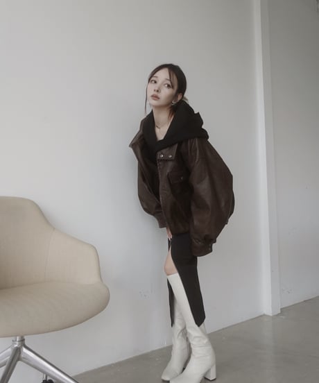 ボンディングジップスリットフードワンピース / Bonding Zip-Slit Hood One-Piece