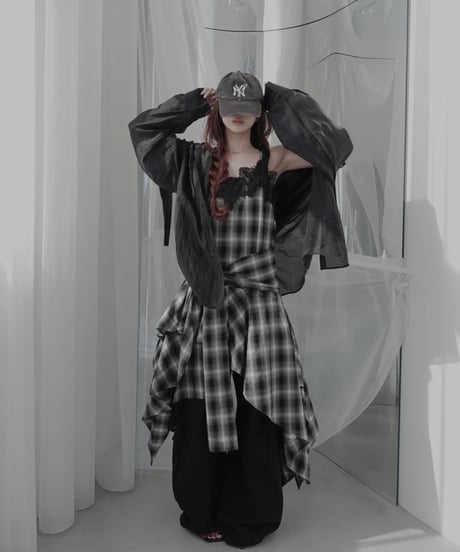 【Sheer Black】サイドカットフードシャツ/Side Cutting Hooded Shirts