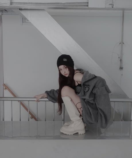 【Gray】ダブルジップフリルフリース /Double Zip Frill Fleece