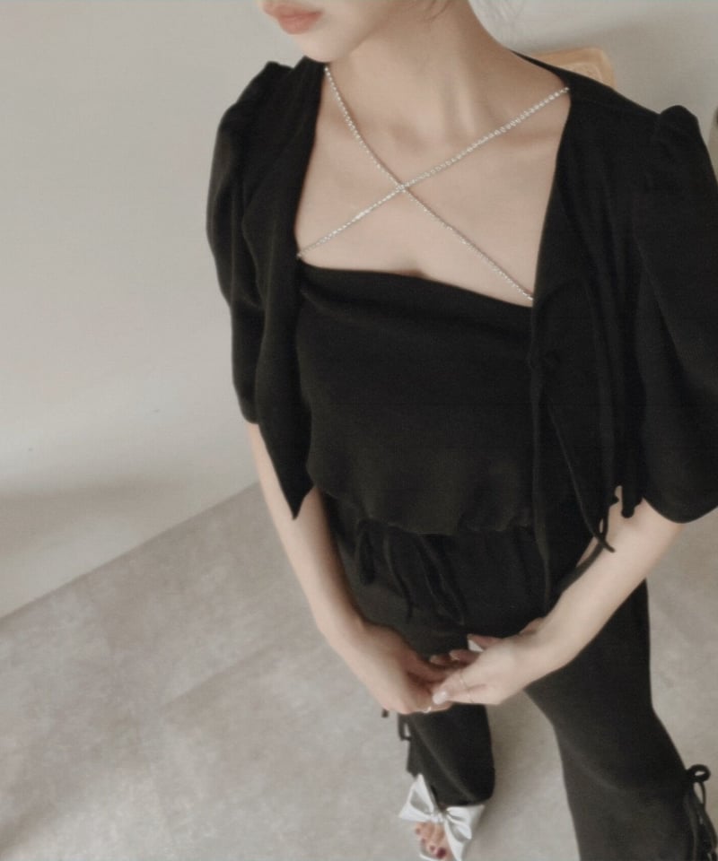 フリルヘムクロップドリボンカーディガン /Frill Hem Cropped Ribbon C...