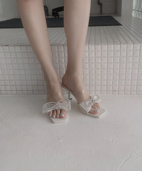 Bijou Ribbon Clear Mules /ビジューリボンクリアミュール