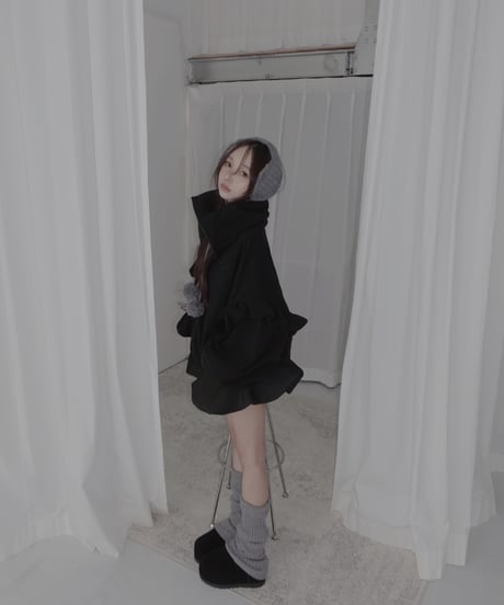 【Black】ダブルジップフリルフリース /Double Zip Frill Fleece