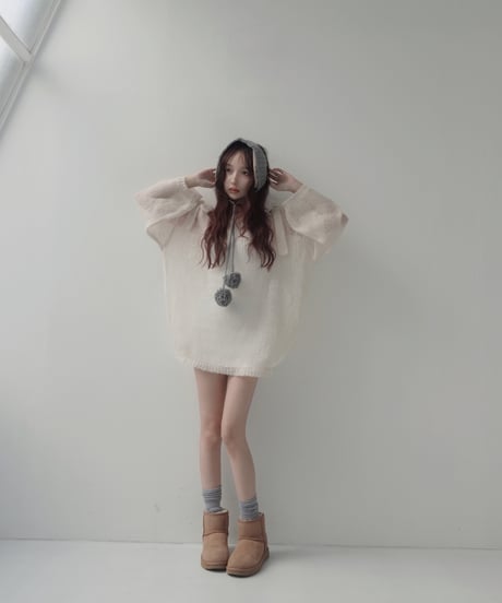 【IceWhite】ショルダーリボンモヘアニット/Shoulder Ribbon Mohair Knit