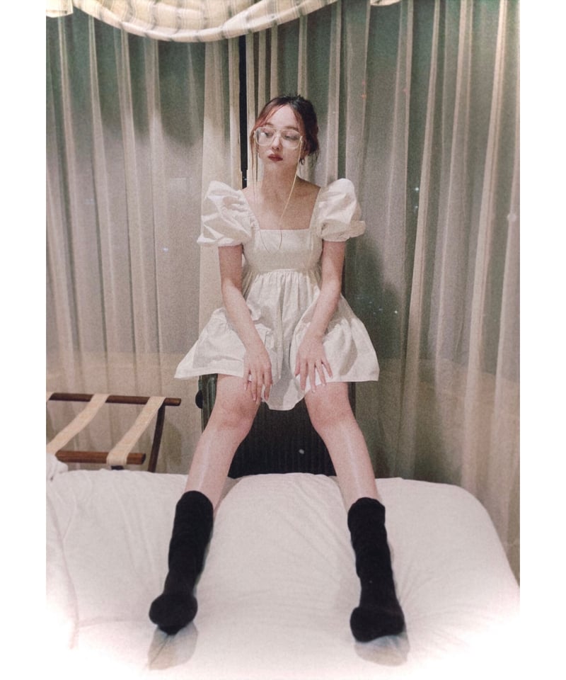 ホワイト】パフスリーブチュニックワンピ Puff Sleeve Tunic One ホワイト】パフスリーブチュニックワンピ Puff Sleeve Tunic One