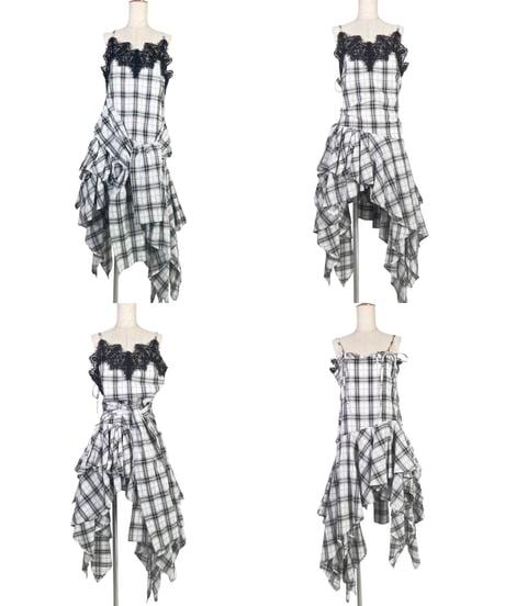 【White】レイヤードチェックワンピース / Layered Check Dress